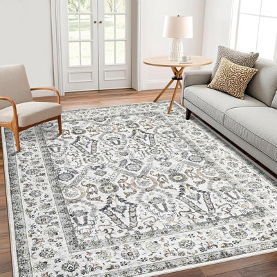 6x9 Waterproof Rug Pad Persian Style Camel 360g Pile Weight Pearl Velvet Washable Foldable Non-Shedding Living Room/Bedroom Light Grey