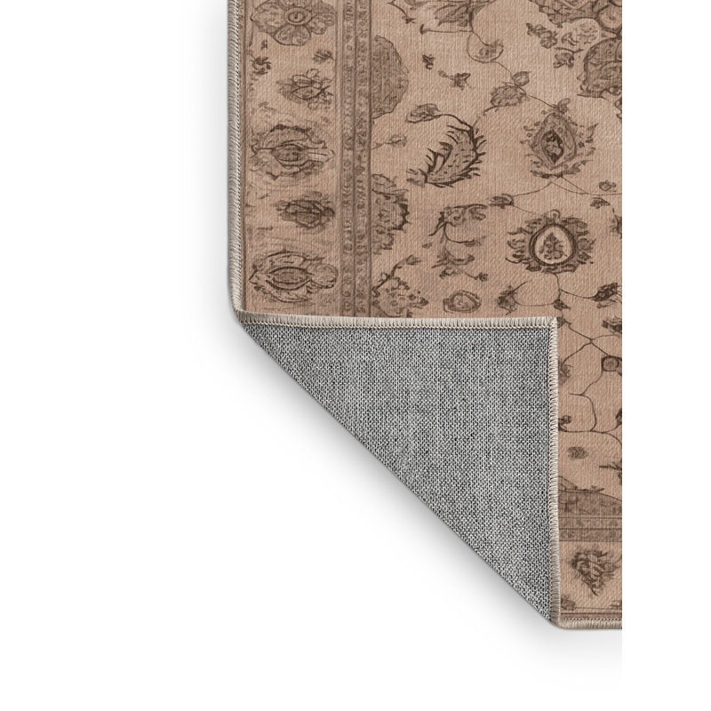 Tapis beige Tabriz lavable à la machine, Carré 8 pi