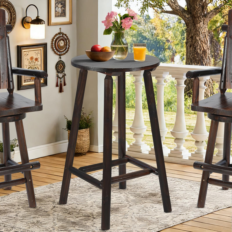 Epicozy Outdoor Patio Wooden Bar Table, 41.89" Round Bar Height Pub Table, Rustic Solid Log High Top Bistro Table For Indoor & Backyard Garden Porch Lawn, Carbonized