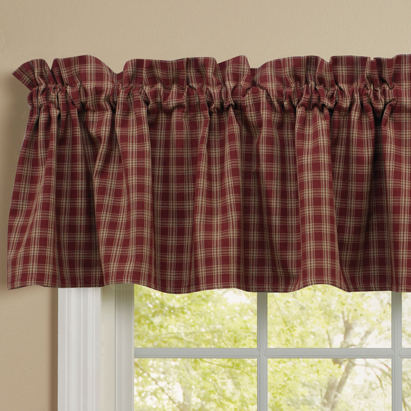 Algerine Cotton Plaid Tailored Window Valance, Red/Maroon
