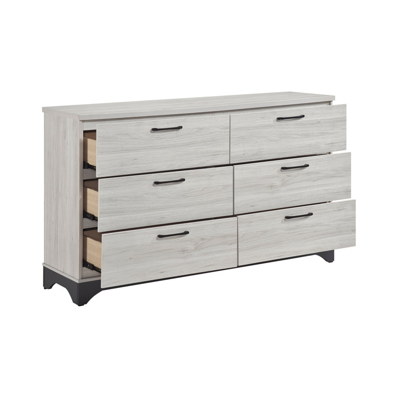 Commode de rangement contemporaine à 6 tiroirs, meubles de chambre à coucher en bois, 1 pièce, finition bicolore chêne blanc et gris