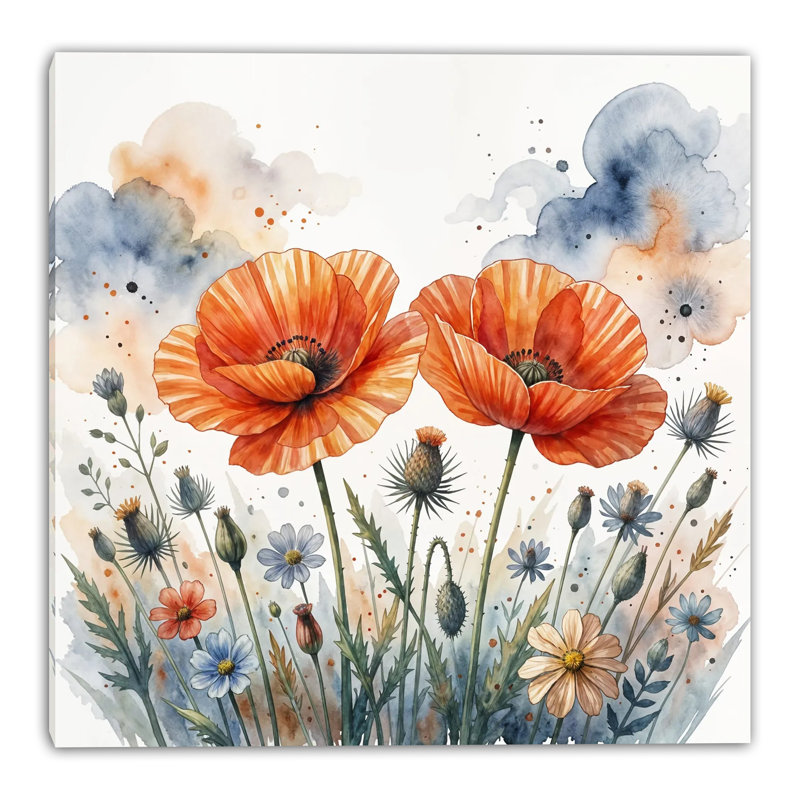 «Wild Poppy Floral I», art mural sur toile tendue, L 20 po x H 20 po x P 1,5 po