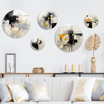 Beige et noir «Divine Simplicity», peinture abstraite, ensemble d'art mural rond sur 5