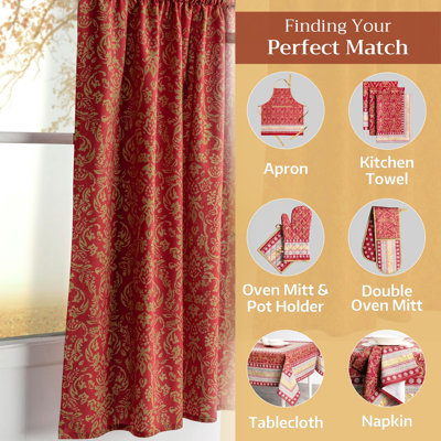 Maison d' Hermine Kitchen Curtains Sets for Windows 100% Cotton Set of Kitchen Curtains Valances for Home [2 Tiers (28"X36") and 1 Valance (56"X18")] Cafe Valentines Day Gifts (Sofia)