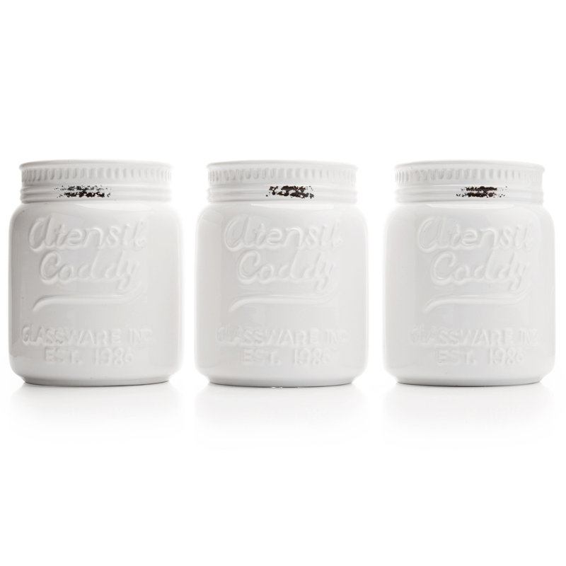 Ceramic / Porcelain Round Utensil Crock, White