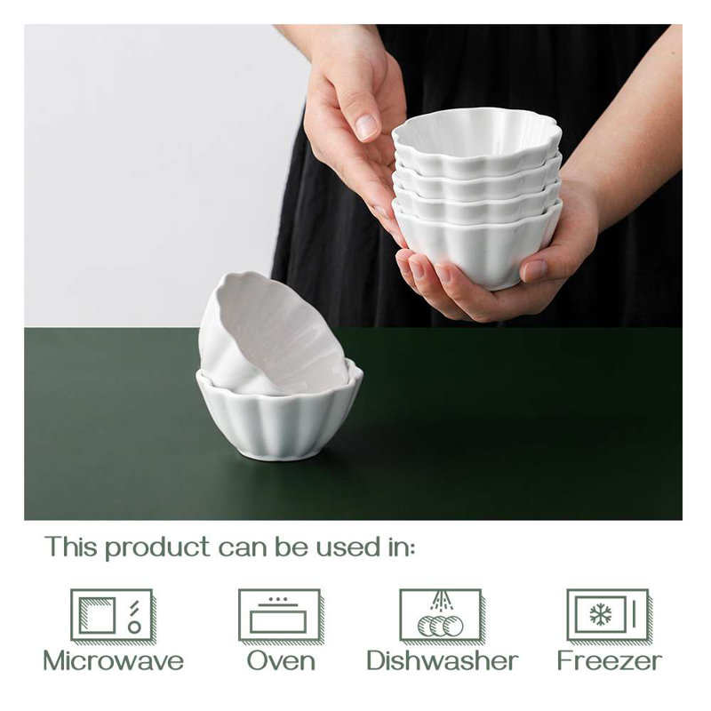 Ramequins floraux en porcelaine, ensemble de 6 tasses de cuisson décoratives blanches, 3,5 po x 3,5 po