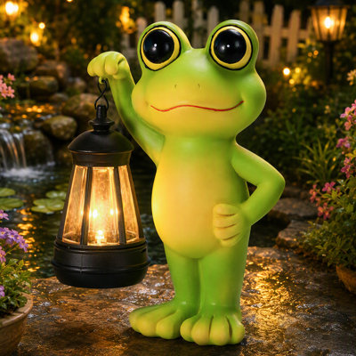 Outdoor Frog Garden Decor: Decoration with Solar Lantern Funny Frog Statue Gifts for Women Mother's Day Housewarming Gift