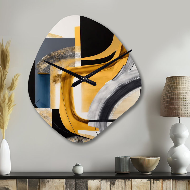 Horloge murale asymétrique en métal Glam Gold and Black Expression IV - Abstract Spirals, Petit