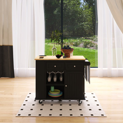 39.80" Kitchen Island With Power Outlet,Drop Leaf and Wine Rack