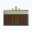 Meuble-lavabo flottant avec meuble-lavabo intégré à surface solide blanc brillant et grain de bois noyer-405133390