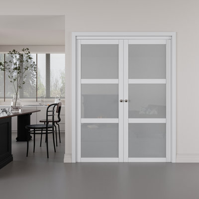 Forested Glass Solid Core Manufactured Wood Pivot-French Or Bi-Fold Doors with Hardware Kit