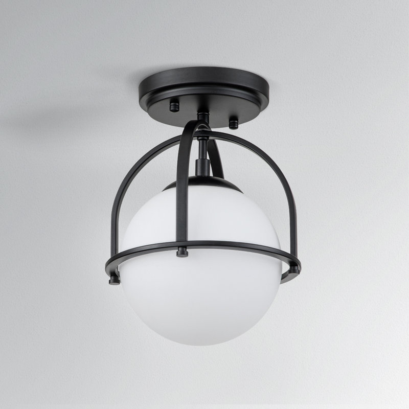 1 - Light Globe Semi Flush Mount, Matte Black, 11.81" H x 8.66" W x 8.66" D, White