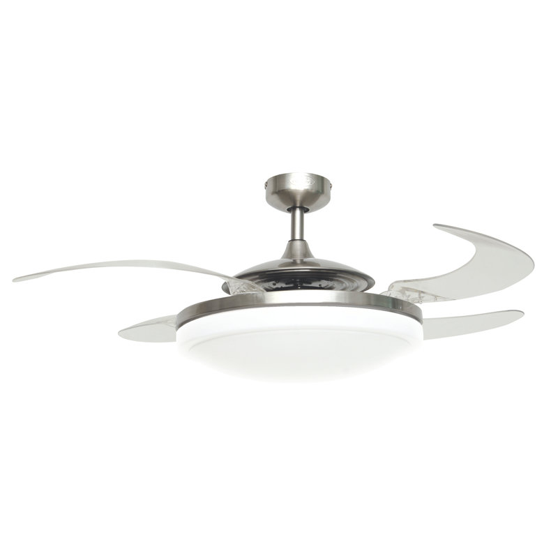 48" Retractable Blade Ceiling Fan with Light and Remote, Modern Fandelier Ceiling Fan, Patented Design Technology, Stronger Thicker Blades, Brushed Chrome