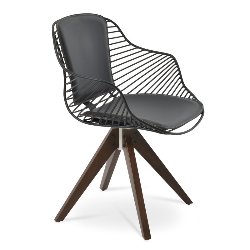 Chaise avec accoudoirs pivotants Zebra Pyramid, Similicuir noir, Brass, Noyer