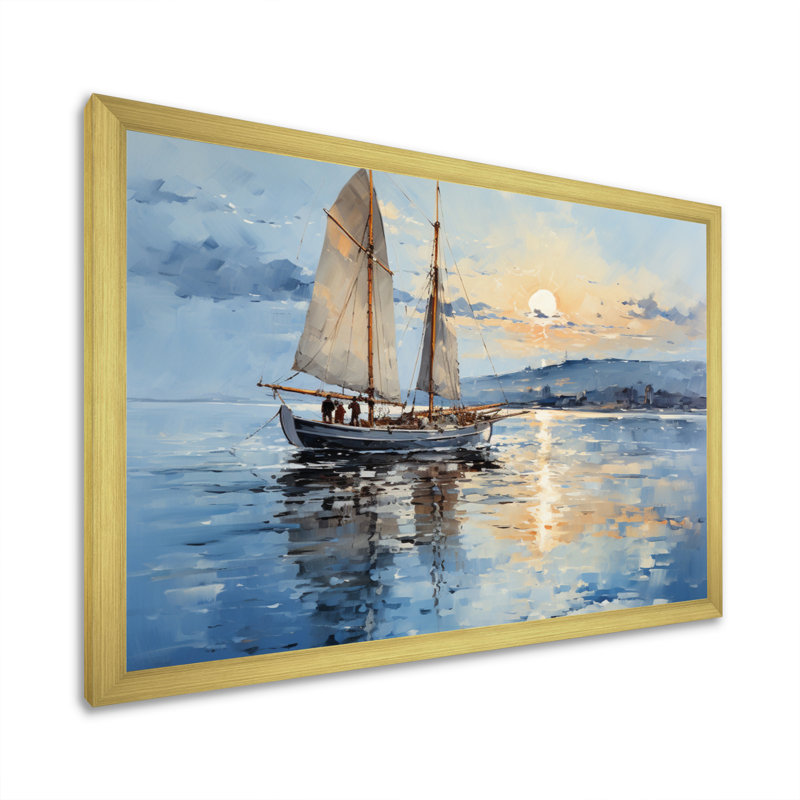 Boat Sailing Reflections I Framed On Canvas Print, 34" H x 44" W x 1.5" D, Gold Single Picture Framed