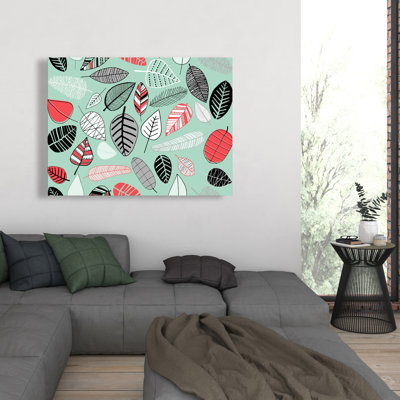 Motifs de feuilles turquoise - Toile d'art pour chambre d'enfant