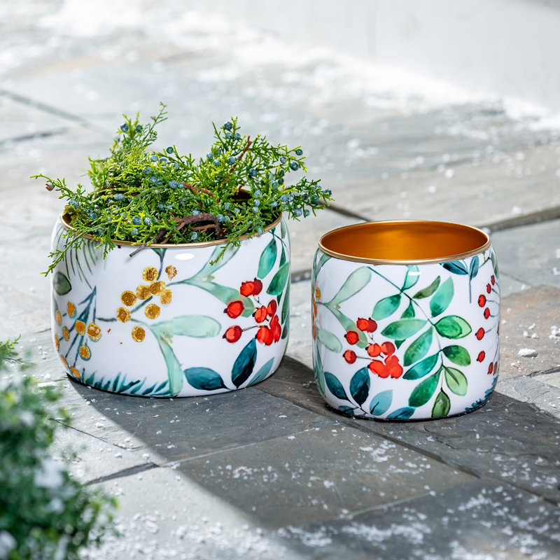 Jardinières en métal à motif de feuillage festif, ensemble de 2