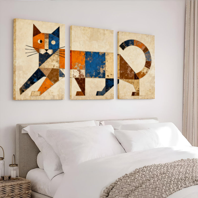 Tableau abstrait géométrique sur toile tendue (paquet de 3), H 18 po x l 36 po
