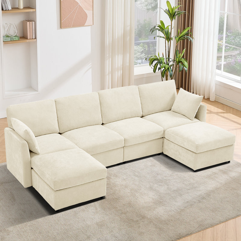 Canapé modulaire rembourré en U Sarang 6 pièces Sarang, Chenille beige