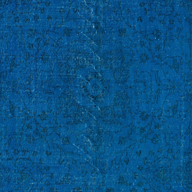 Tapis fait à la main authentique de 6 x 10 pi en bleu saphir, tapis recyclé unique en son genre en bleu égyptien