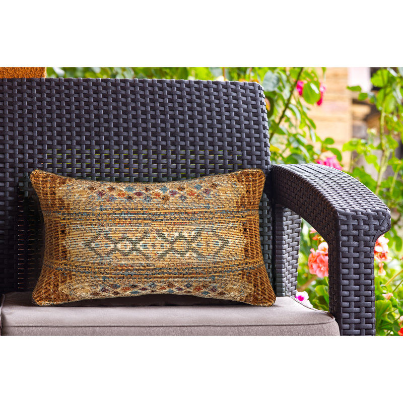 Geometric Outdoor Throw Pillow, 12"H x 18"W, Gold
