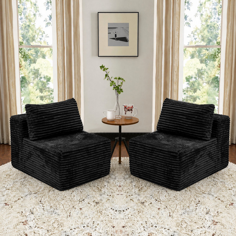 Fauteuil d'appoint rembourré en velours côtelé de 27 po de largeur, noir, Black, Non, 2