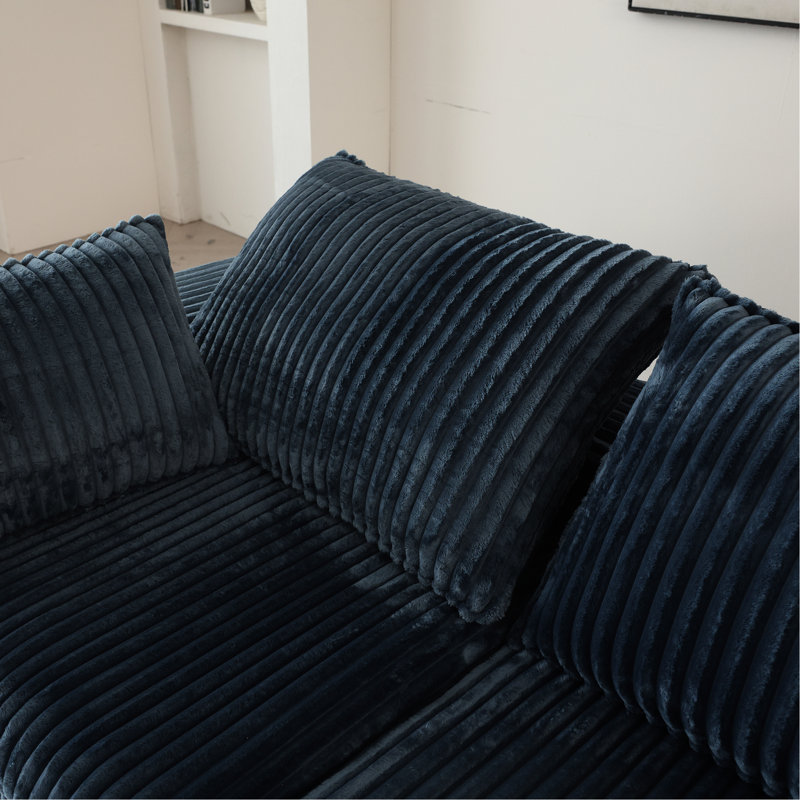 Siège en velours côtelé bleu à 6 couches de 157,6 po Altizer avec coussins amovibles double couche, sans assemblage, rembourrage en plumes de luxe, bricolage modulaire pour chambre à coucher, conférence et appartement, installation à compression haute densité rapide