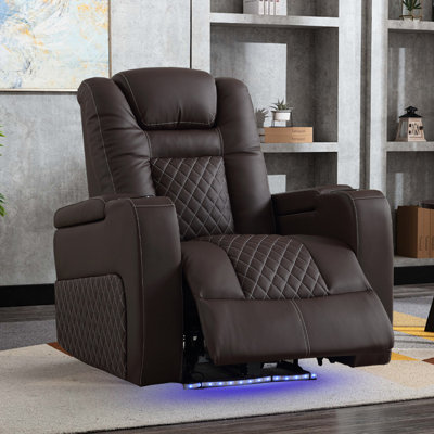 Fauteuil inclinable de cinéma maison en similicuir de 37,4 po de largeur, moderne et souple avec porte-gobelets, port USB et lumière DEL