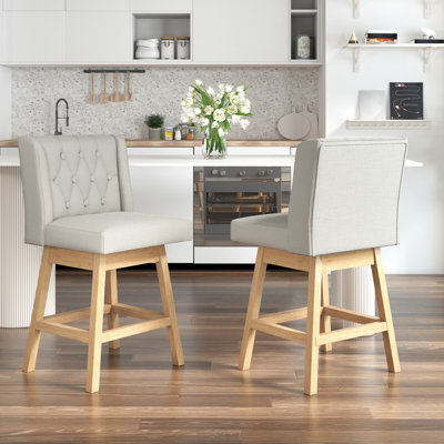  Swivel Counter & Bar Stool With Solid Wood Frame And Upholstered Seat (Set Of 2)