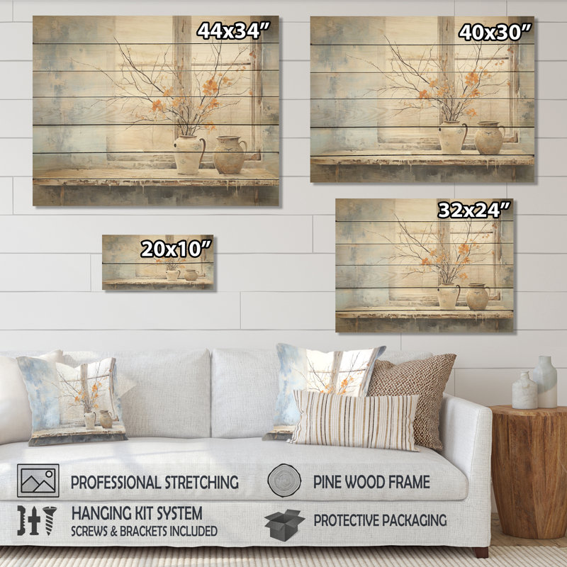 Cottage en hiver fenêtre charme II - fenêtres de ferme sur bois imprimé, H 24 po x l 32 po x P 0,78 po