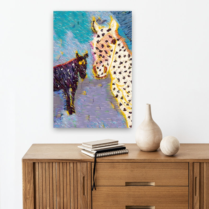 Art mural abstrait cheval tacheté et poulain