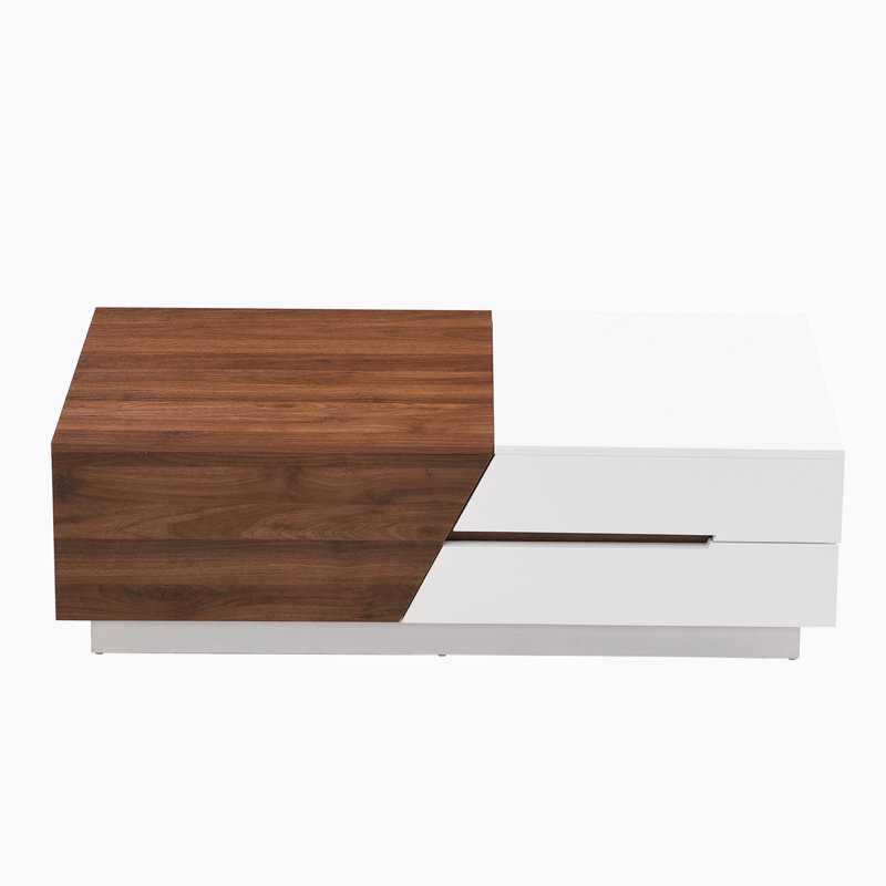Laferty Extendable Sliding Top Coffee Table with Storage,living room table,Cocktail table, White/Walnut