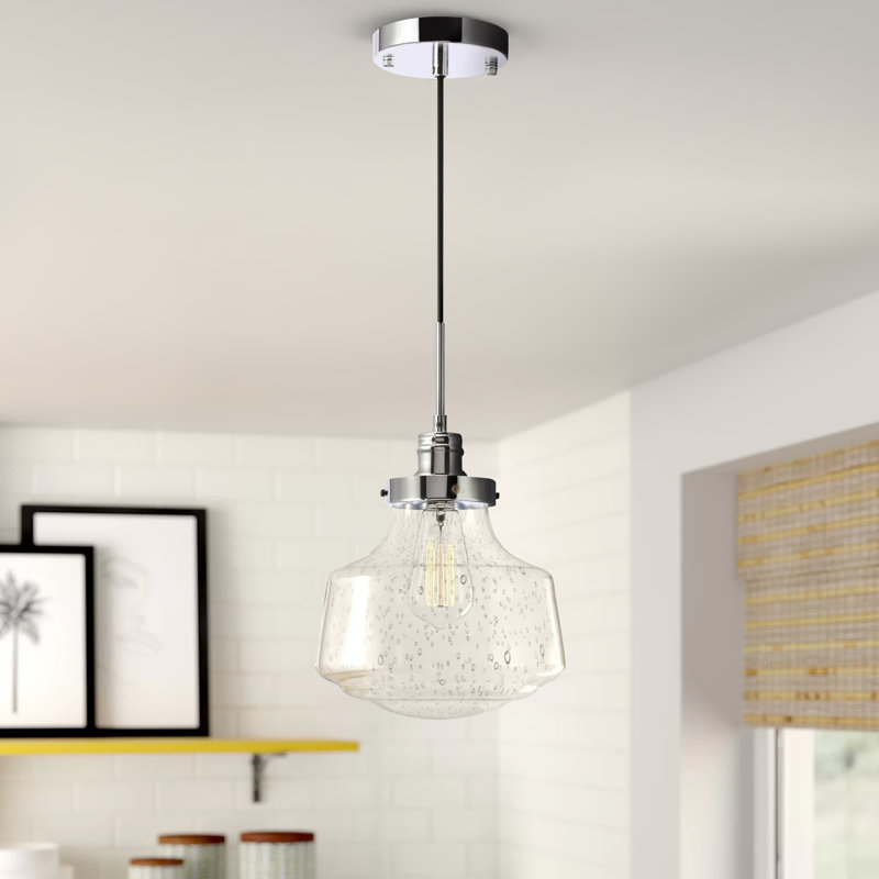 New Hartford 1-Light Adjustable Schoolhouse Pendant, Seeded, 10" H x 8" W x 8" D, Chrome