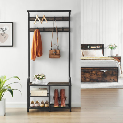 Organisez votre hall d'entrée avec style - Banc d'arbre d'entrée avec rangement pour chaussures, structure robuste, design rustique, noir