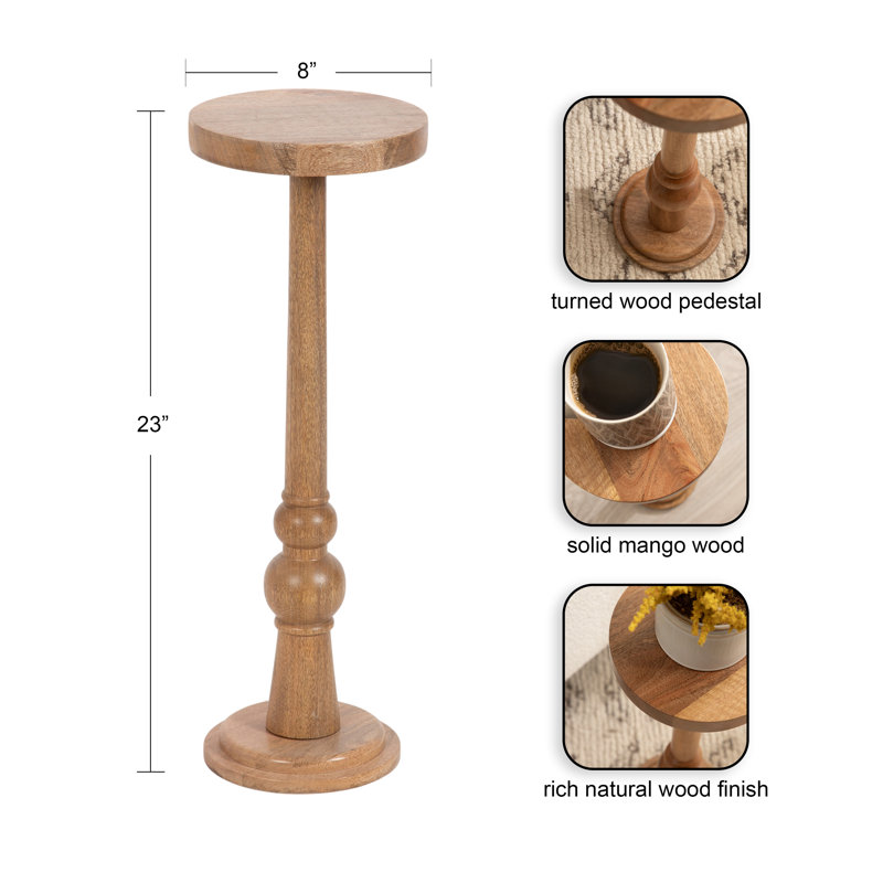 Table de bout à piédestal en bois massif Anike, Naturel