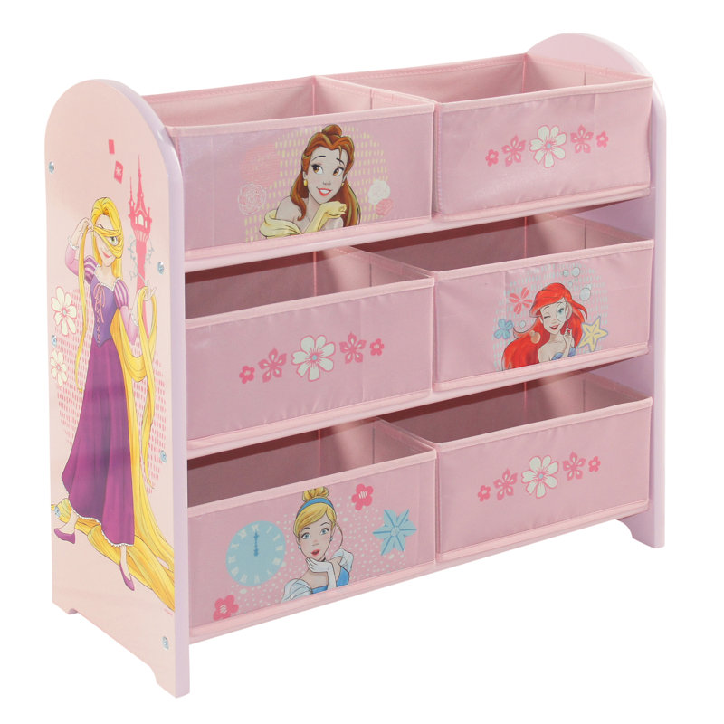 Disney Princess Toy Storage Unit: 6-Box Organizer for Bedroom - Made from Engineered Wood/Fabric/Metal - Easy Assembly and Clean Up