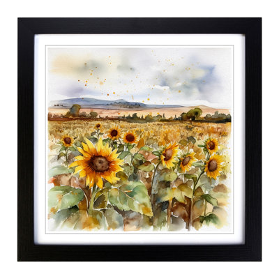 Sunflower Field Watercolour No.2 - Framed Print