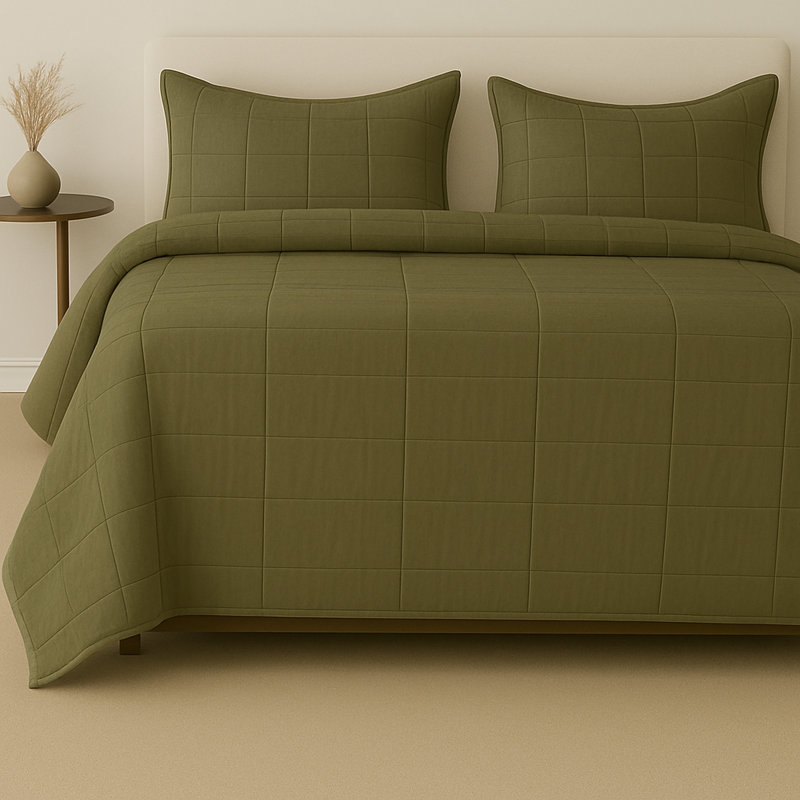 Ensemble de couvre-lit Slub Tencel, Couvre-lit grand et 2 taies décoratives, Olive