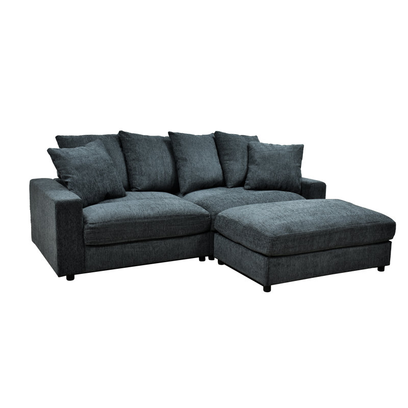 Modern Deep-seated Fabric Sectional Sofa With Reversible Ottoman, Gray Corduroy