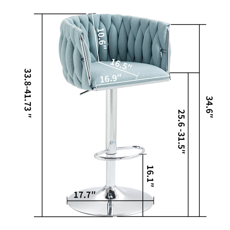 Chaises de bar réglables à hauteur de comptoir de 2 à 360 pivotantes avec dossier tissé et repose-pieds, bleu pour la cuisine, le café, l'îlot de pub, 2 tabourets avec repose-pieds dans un pub, un café