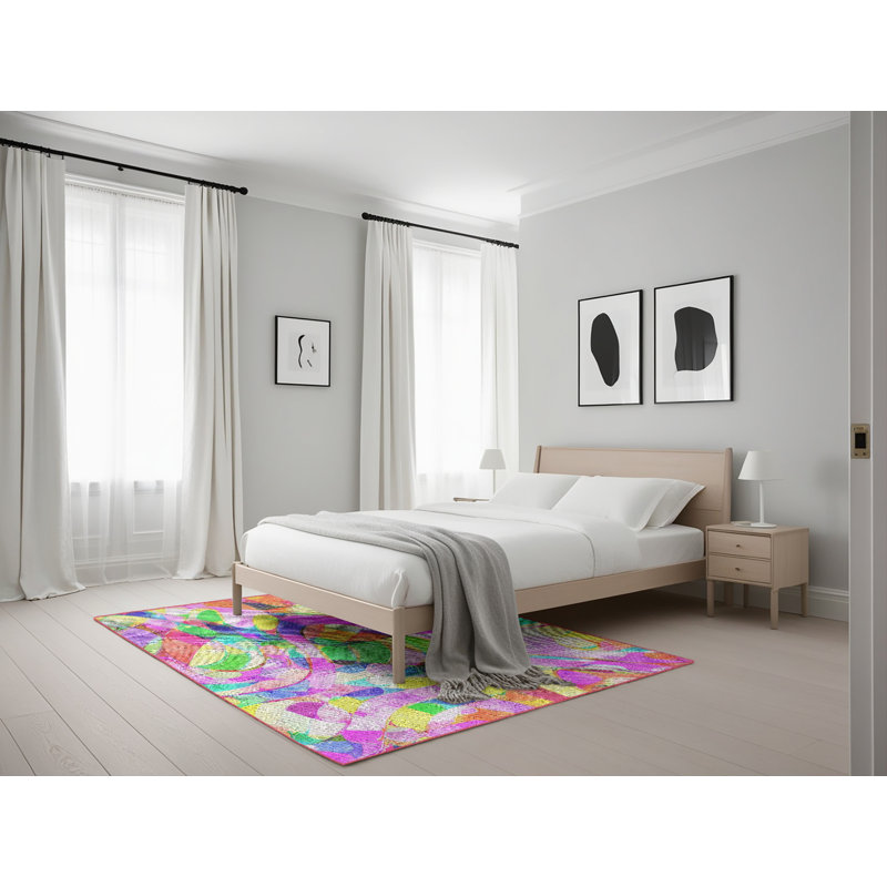 Tapis motif rose/vert/jaune, Rectangle 5 pi x 7 pi