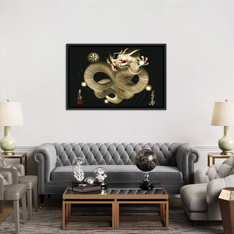 " Impending Sky Dragon " by One-Stroke Dragon, 40" H x 60" W x 1.5" D, Dark Rustic Wood Framed Canvas
