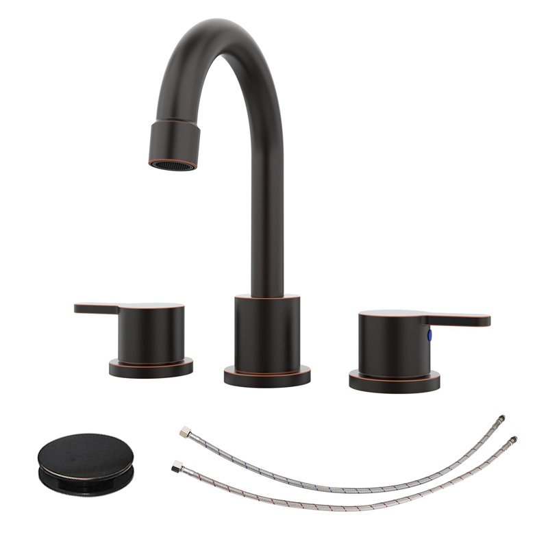Robinet de lavabo de salle de bain surdimensionné en bronze huilé à 2 poignées à 3 trous et pivotant sur 360 ° à 3 trous avec bonde escamotable