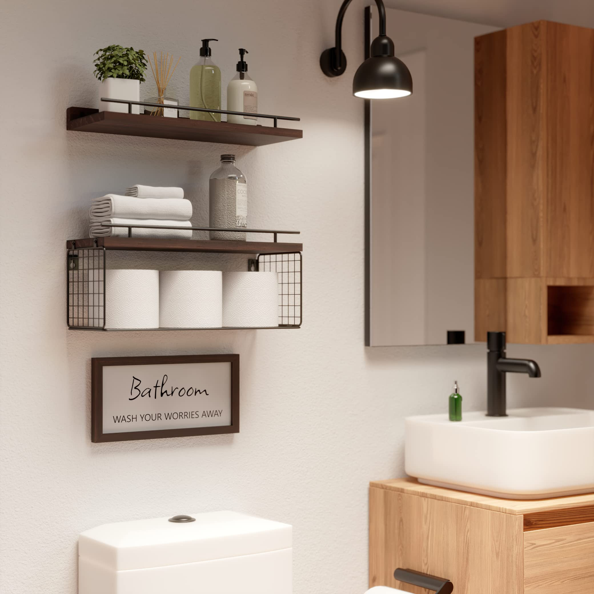 Black Metal Wire Bathroom Floating Shelves, Decorative Wall Shadow