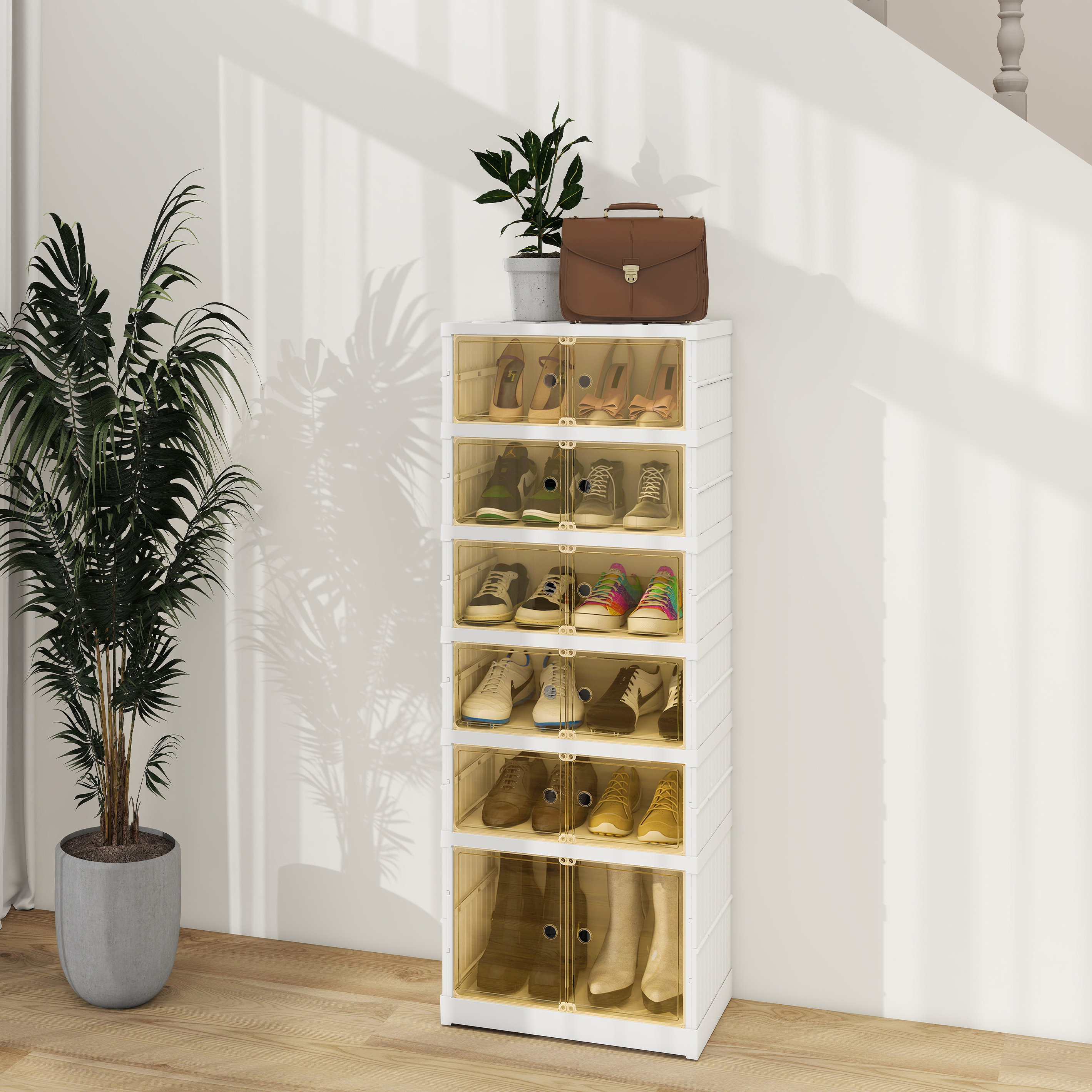 Rebrilliant 12 Pairs(more boots) Plastic Collapsible Shoes Storage Box ...