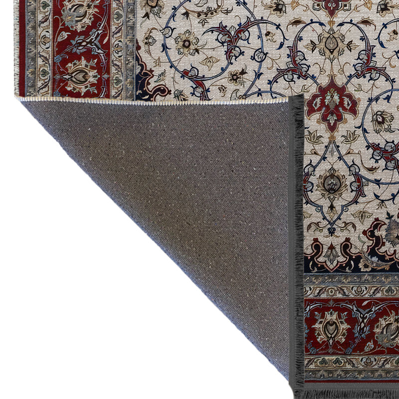 Tapis décoratif multicolore à motifs frangés et à motifs traditionnels gris et beige, Rectangle 4 pi 11,06 po x 9 pi 10,11 po