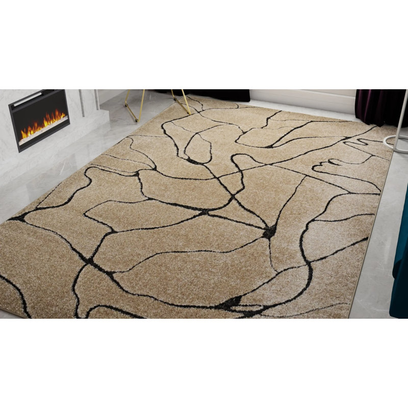 Tapis à oreilles de papillon contemporain N Peace, Rectangle 5 pi x 7 pi