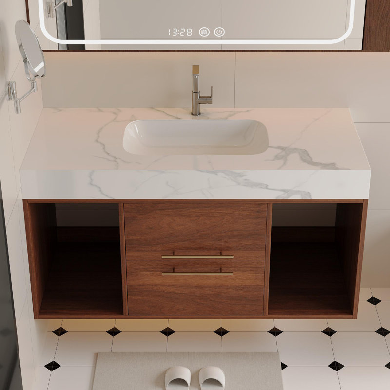 Ensemble de meuble-lavabo simple 39,4 po avec lavabo, Noyer