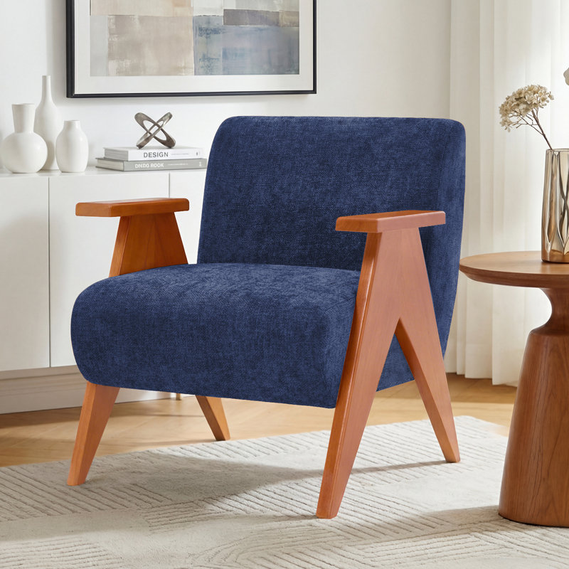28"W Upholstered Arm Chair with Wood Legs, Navy