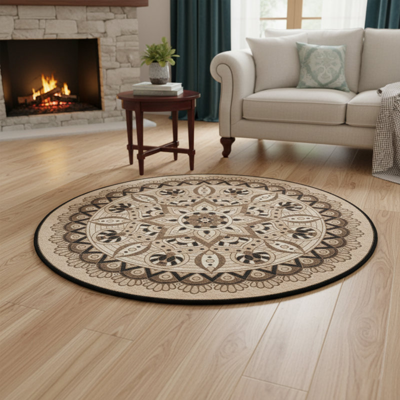 Washable Round Area Rug With Non-Slip Underside